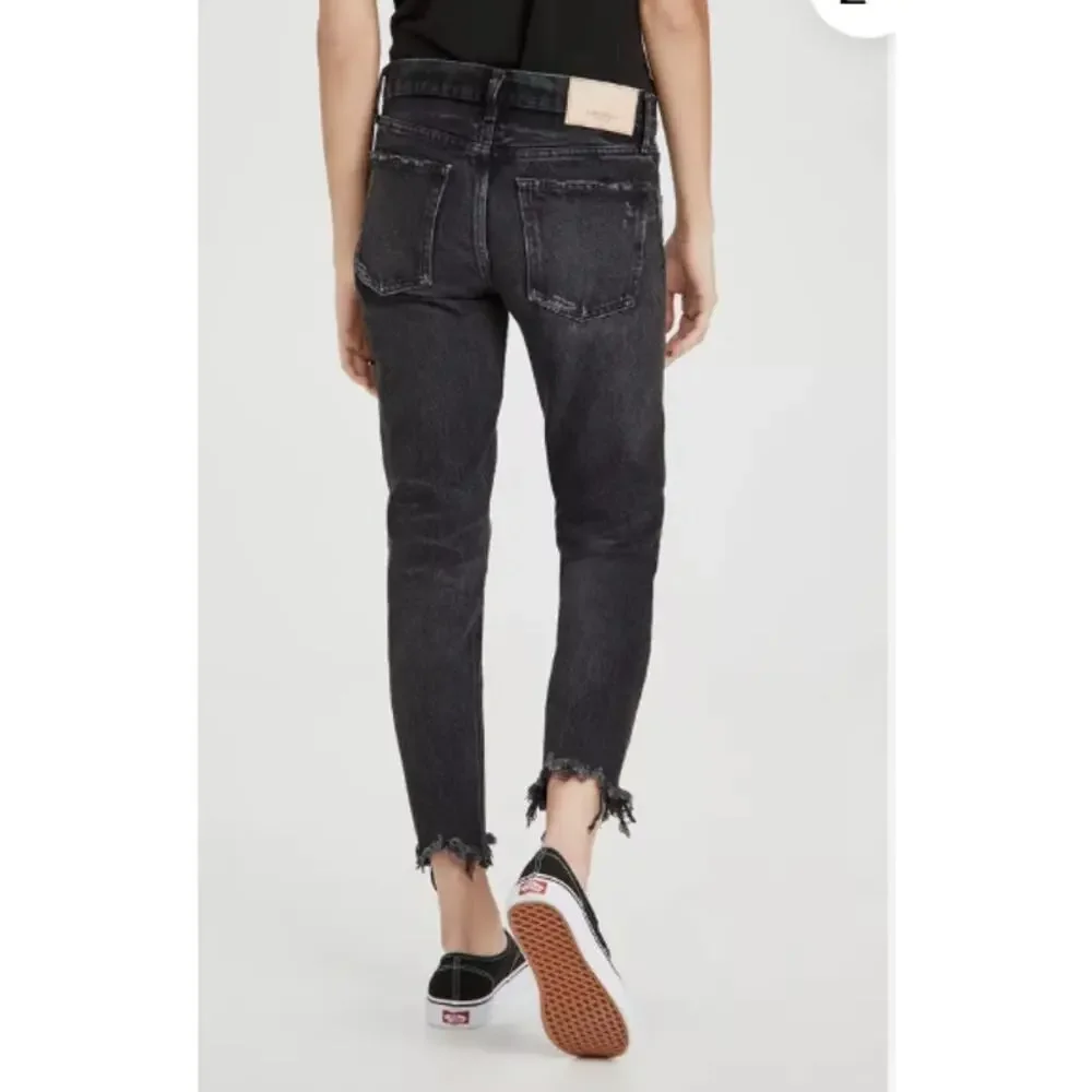 Moussy Vintage 27 Distressed Black Staley Tapered Jeans Button Fly Cotton Fray